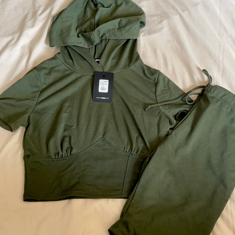 Fashion Nova Olive Corset Biker Short Set